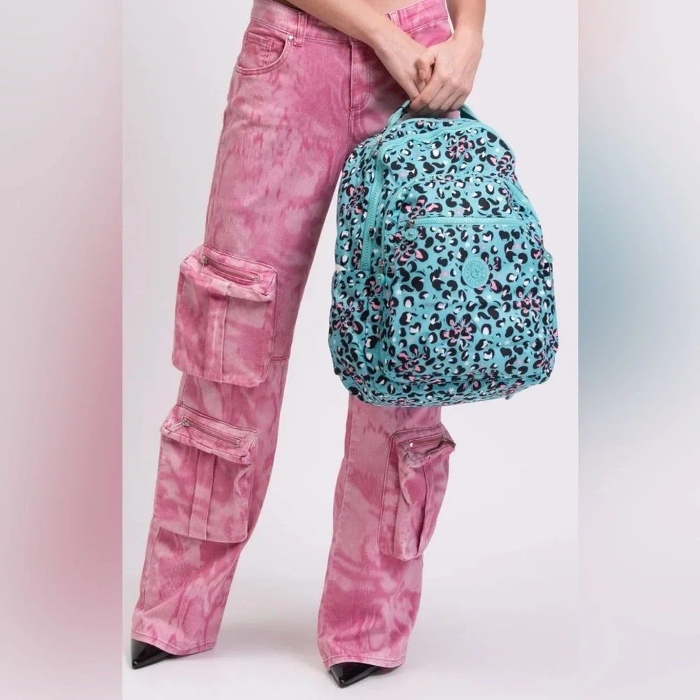 KIPLING Backpack Large Leopard Pattern Laptop Pocket Zipped NWT